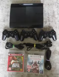 Sony Playstation 3 Super Slim 500GB Console (CECH-4003C), 3 controllers, 2 games - Picture 1 of 22