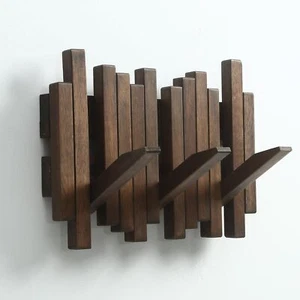 Natural Wood Wall Mounted Piano Coat Rack Flip Down Hook 3 Hooks Entryway Art - Picture 1 of 6