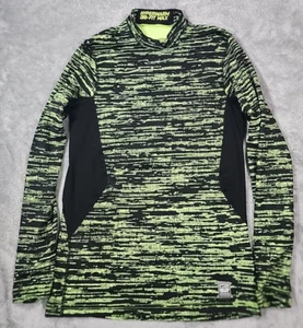 Nike Pro Combat Hyperwarm Dri Fit Max Shirt Mens Small Black Volt Green Gym - Picture 1 of 10