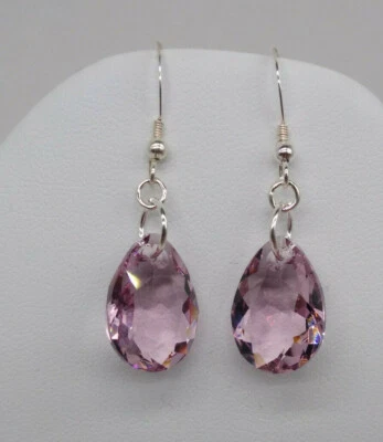 Pendientes de pera faceta amatista Lt cristal Swarovski plata esterlina mw; cierre de palanca  Foto 1 de 3