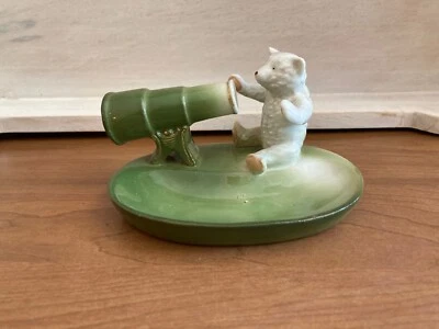 Plato baratija verde vintage con lindo oso blanco y telescopio cenicero sin marcas Foto 1 de 4