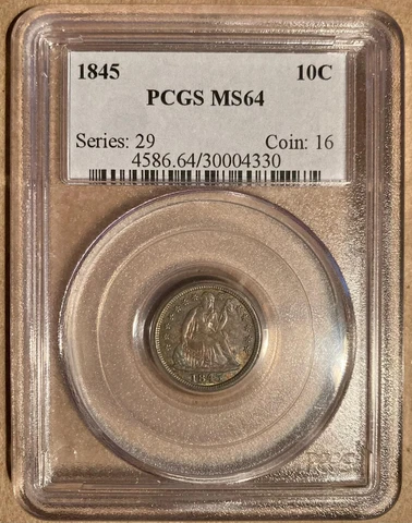 1845 PCGS MS64 Liberty Seated Dime 10c Cover