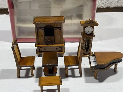 Juego de 7 muebles de sala de nogal y marrón para casa de muñecas miniatura 1:12 Foto 1 de 4
