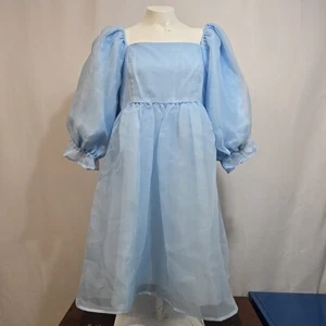 NWT JessaKae Gem Dress Womens Size XL Light Blue Lace Satin Puff Baloon Sleeves - Picture 1 of 9