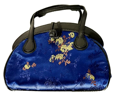 Maxx New York Oriental Inspired Satin Evening Purse Blue/Black/Multicolor Floral - Image 1 of 4