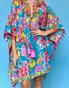 ANTICA SARTORIA 2024 FLOWER FLOWERS PONCHO SHORT DRESS NWT OS TO XXL - Picture 1 of 10