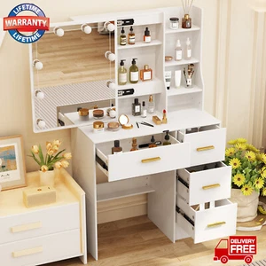 Vanity Makeup Table Dressing Desk 10 LED Mirror w/6 Shelves&Drawers Bedroom AU - Picture 1 of 10