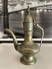 Vintage Antique Small 5” Etched Metal Brass Aftaba Indian Arabic Tea Teapot