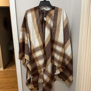 Tahari Wrap In Brown Plaid. OS - Picture 1 of 3