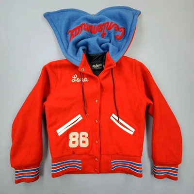 Chaqueta Bomber Vintage Años 50 60 Varsity Letterman Nelson Rojo Azul Lana Capucha Talla 34 Foto 1 de 4