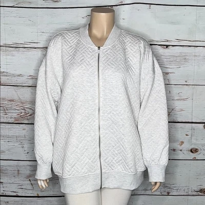 Chaqueta LIVI Lane Bryant Talla 26/28 Gris Terry Francés Acolchada Cremallera Frontal Foto 1 de 4