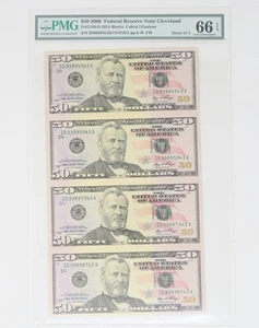 2006 $50 Uncut Sheet of 4 Federal Reserve Notes PMG 66 EPQ Gem Unc 30276 - Picture 1 of 6