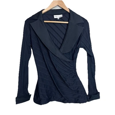 Blusa Top Anne Fontaine Negra Drapeada Talla 38 (Pequeña EE. UU.) Manga Larga París Foto 1 de 4