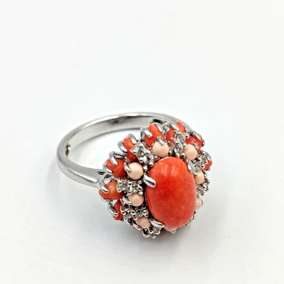 Victoria Wieck Sterling Silver 925 Coral & CZ Cocktail Ring Sz 9.5 - Image 1 of 4