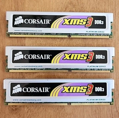 Corsair XMS3 6 GB (3 x 2GB) DIMM 1600 MHz DDR3 RAM Memory (TR3X6G1600C9) QTY 1 - Image 1 of 3