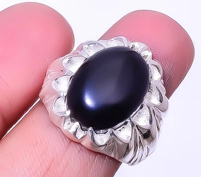 Ónix Negro - Anillo Hecho a Mano Unisex de Plata de Ley 925 Diseñador Brasil s.8 A383 Foto 1 de 4