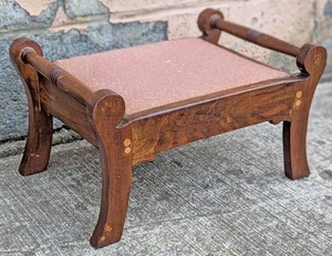 Antique Handmade Wood Wooden Kneeling Bench Foot Stool Ottoman Pink Fabric Seat - Picture 1 of 6