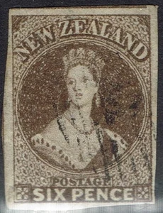 NUEVA ZELANDA 1862 QV CHALON 6D IMPERF WMK ESTRELLA GRANDE USADO - Imagen 1 de 2