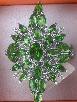 Anel de coquetel BBJ assinado prata esterlina verde cromo aglomerado diópsido tamanho 9 - Imagem 1 de 4