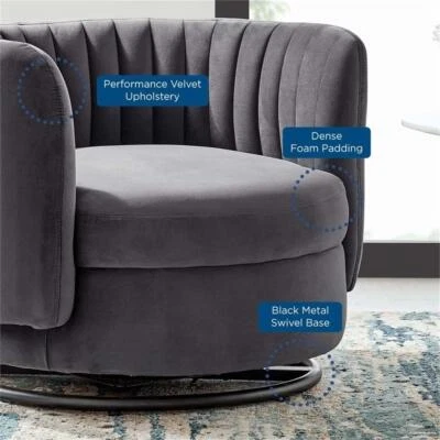 Modway Embrace Upholstered Velvet Fabric Swivel Chair in Black/Gray - Image 1 of 4