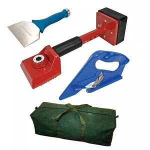 4 PIECE CARPET FITTING TOOL KIT - KNEE KICKER 100MM BOLSTER CUTTER HD CANVAS BAG - Picture 1 of 8
