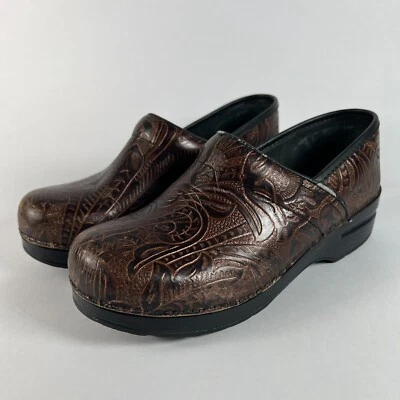 Zuecos de cuero marrón Dansko para mujer 9, EU 39 - patrón floral deslizables Foto 1 de 4