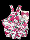 Vtg Baby Girl 3-6M Outfit Romper & Bow Set White Pink Rose Floral NEW Dillard's