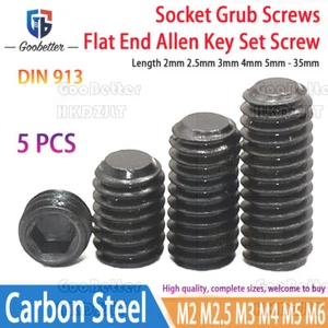 M2 M2.5 M3 M4 M5 M6 Socket Grub Screws Flat End Allen Key Set Screw Black DIN913 - Picture 1 of 56
