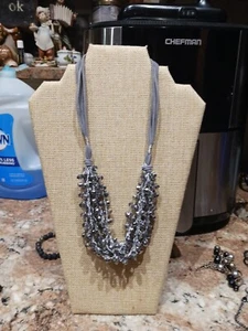 Women's Gray 22" Multi-Strand Cluster Statement Necklace w/2.5" Extender. - Picture 1 of 6