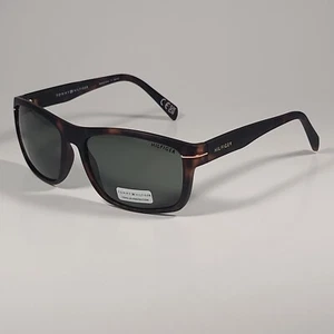 Tommy Hilfiger MP OM639 Rectangular Sunglasses Matte Tortoise Frame & Green Lens - Picture 1 of 11