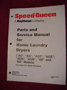 SPEED QUEEN TROCKNER TEILE UND SERVICEHANDBUCH #62310 VIELE MODELLE - Bild 1 von 6
