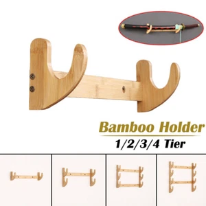 Bamboo Wall Mount Samurai Sword Katana Tanto Holder Stand Rack Assembly 1~4 Tier - Picture 1 of 10