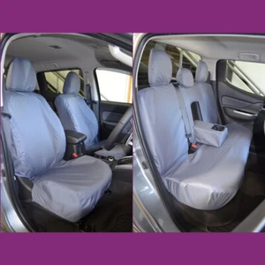 Mitsubishi L200 2015+ Grey Waterproof Tailored Front and Rear Seat Covers - Picture 1 of 6