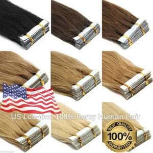 Adhesive Invisible Tape in Real Human Hair Extensions Skin Weft Brazilian Hair - Picture 1 of 81
