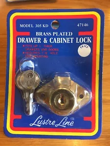 Bright Brass Plated Drawer And Cabinet Lock by Lustre Line Products Model 305KD - Picture 1 of 3