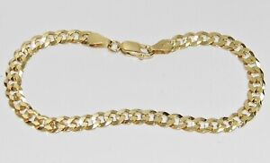 9ct Gold on Silver Mens Solid Curb Bracelet - 8.5 inch