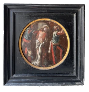 Early 19th French Antique Religious - Oil Painting - The Flagellation of Christ - Picture 1 of 14