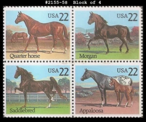 USA4 #2155-58 MNH BL4 Horses - Picture 1 of 1
