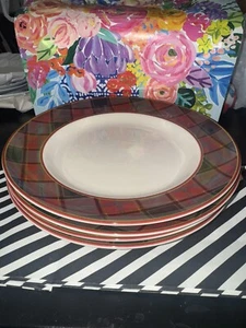 NWT NEW Spode Christmas Tree Tartan 10.5” Dinner Plate Plates Set of 4 - Picture 1 of 5