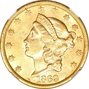 1869-S $20 Liberty Head Gold Double Eagle NGC AU58 (CAC) - Picture 1 of 3