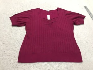 NEW Maurices Knit Top Womens 2XL Maroon Short Sleeve Striped Knit Ribbed V Neck - Picture 1 of 14