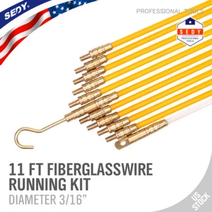 3/16 " x 11' Fiberglass Wire Cable Running Rods Fish Pulling Wire Holder Kit - Picture 1 of 7