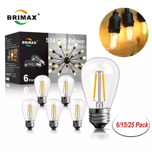 E26 LED Outdoor Edison Bulbs 2W S14 for String Light Replacement 6/15/25PCS - Picture 1 of 15