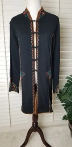 Maglione spolverino Coldwater Creek LG💕 nero ricamato lunghezza media LS COME NUOVO - Foto 1 di 15