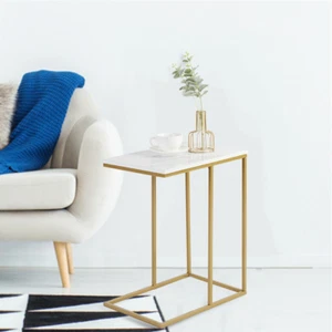 Beistelltisch Klein Weiß Marmor Sofatisch Schmal mit Gold Gestell Sofa Bett C- - Bild 1 von 10