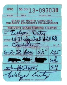 Vintage 1970 Charlotte North Carolina Fishing License #R218 - Picture 1 of 2