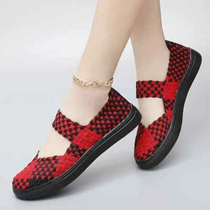 Zapatos para caminar de mujer talla grande 42 con correa tejida mocasines sin cordones planos - Imagen 1 de 29