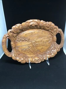 Niagara Falls Image Wooden Wood Resin 12" Plate Bowl Souvenir Two Handled Flower - Picture 1 of 12