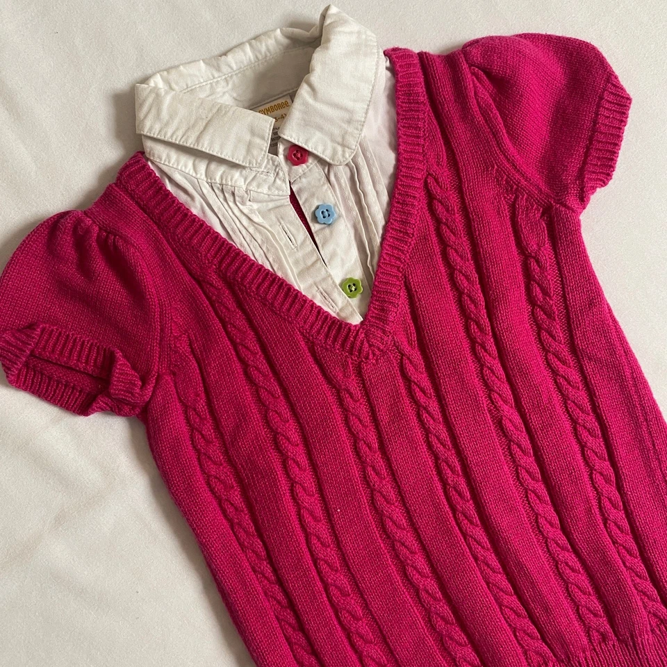 Gymboree Pink Cable Knit Sweater Vest w/ Attached Collar Sz XS 3/4 - Image 1 of 4