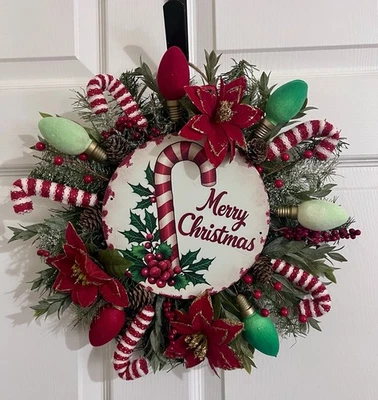 Christmas Holiday Wreath-Handmade-16”, Vintage Inspired Tin Sign, Thin Wreath - Image 1 of 4